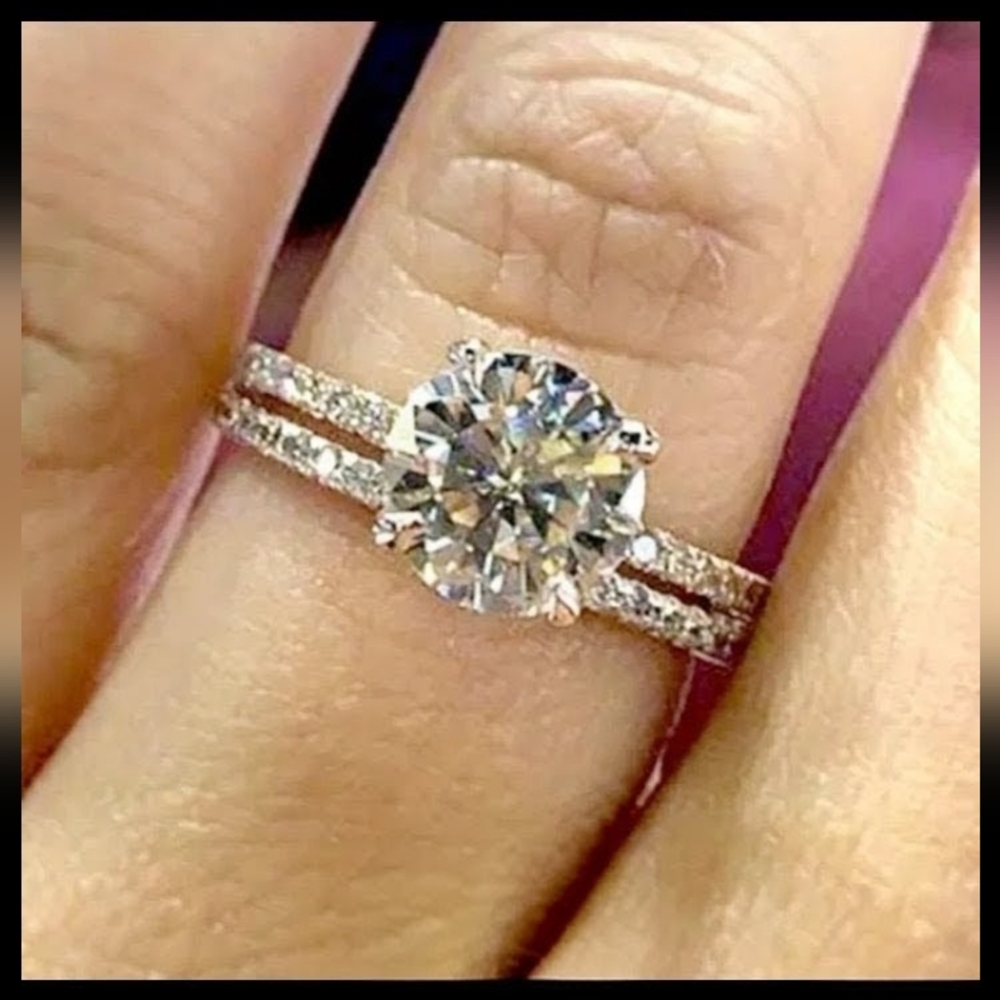 Silver 2ct CZ Rhodium Plated Ring Set Size 7 NWT